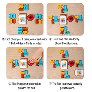 Kids wooden balancing bear stacking blocks game set with challenge cards and desk bell