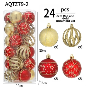 Set of 24 red and gold 6cm Christmas ornaments with matte, hollow, and patterned designs