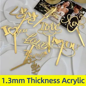 Gold Acrylic Cake Topper Love Heart Letter Mirror Finish Wedding Valentine's Day Engagement Party Decoration