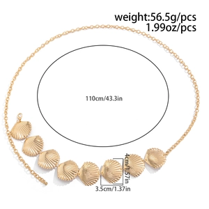 Detail of bohemian gold seashell body chain with measurements and weight in grams and ounces