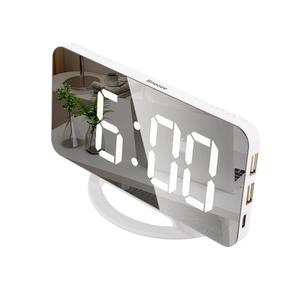 LED Mirror Alarm Clock Digital Table Clock USB Charging Ports Auto Dimming Snooze Function Modern ABS Acrylic