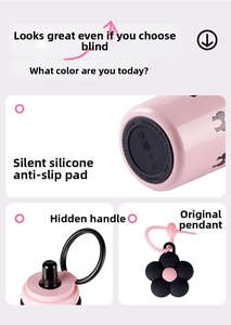 Pink stainless steel mug with silent silicone base, hidden handle and flower charm