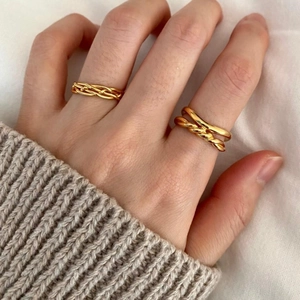 925 Sterling Silver Gold Knot Ring Set with braided and twisted double layer design