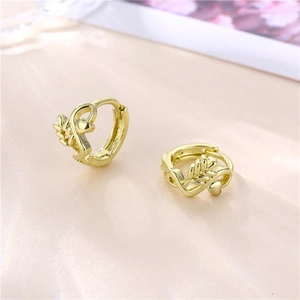 Heart Shaped Wheat Pattern Hoop Earrings 18K Gold Plated Copper Hollow Geometric Minimalist Jewelry For Women