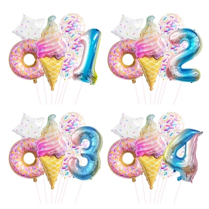 Aluminum Foil Latex Balloons Ice Cream Donut Macaron Rainbow Theme Birthday Party Decorations Kids Sweet Celebration
