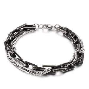 Double Layer Chain Bracelet Stainless Steel Cuban Link Rectangular Box Chain Hip Hop Punk Vintage Industrial Unisex Jewelry