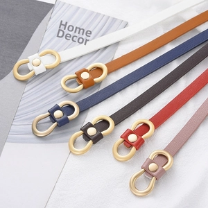 Set of six colorful slim waist belts for women with stylish gold double-ring buckles