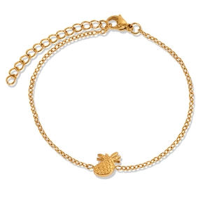 Polished 18k gold plated titanium steel chain bracelet with a pineapple charm and clasp