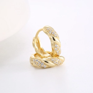 Elegant 14K gold plated S925 silver twisted hoop earrings with sparkling pave cubic zirconia
