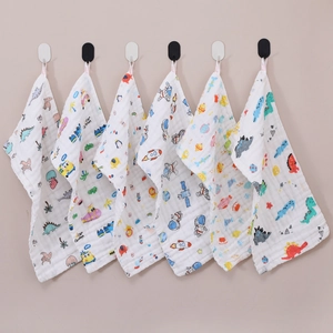 Baby Muslin Washcloths Multi Layer Pure Cotton Soft Absorbent Cartoon Printed Face Towel For Newborns Infants