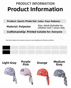 Gedetailleerde productspecificaties en kleuropties voor piratenhoeden met schedelprint