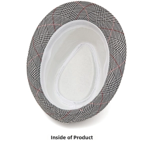 Detailed top view showing internal white fabric lining and neat stitching of plaid fedora