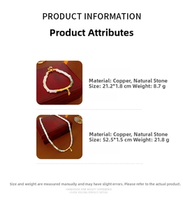 Detail showing dimensions and specs for bamboo leaf necklace and bracelet jewelry set