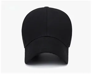Front view of a minimalist black cotton baseball cap with a classic six-panel structure