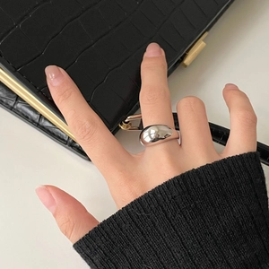 Minimalist S925 sterling silver irregular ring with polished water drop design for women