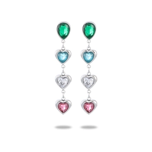 18K gold stainless steel drop earrings featuring colorful heart-shaped crystals