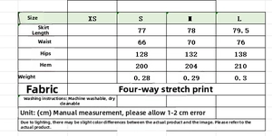 Size chart for floral halter dress including length, waist, and hip measurements in cm