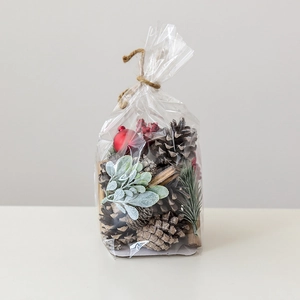 Natural pine cone Christmas decoration set with red baubles and snowy greenery