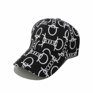 Women's black and white baseball cap featuring chain print and sun protection