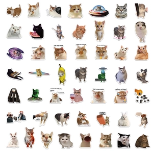 50 pieces of funny cat meme stickers set with diverse cute internet cat expressions
