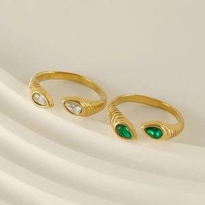 Anello Serpente Spirale Con Zircone Acciaio Inossidabile Pietra A Goccia Placcato Oro 18K Regolabile Donna