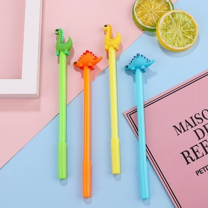 Set of 4 colorful cartoon dinosaur gel pens in green orange yellow and blue shades