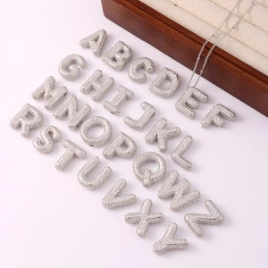 Silver balloon 26 letters initial necklace set with micro-paved cubic zirconia stones