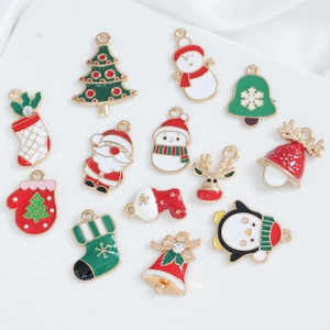 Colorful Christmas enamel charms featuring Santa, tree and reindeer for DIY jewelry making