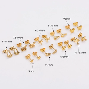 Set of minimalist stainless steel gold earrings with butterfly, swan, and crown shapes