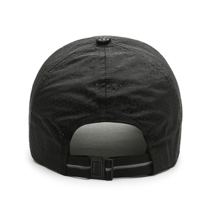Black breathable sports baseball cap with adjustable back buckle and mesh texture