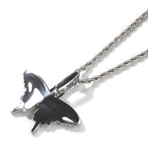 Hip hop butterfly pendant necklace with black white enamel and shimmering crystals