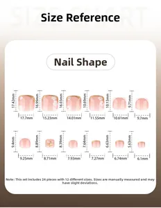 Tableau des tailles détaillé pour ongles de pieds à presser avec 12 dimensions