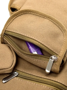 Marsupio da gamba in tela marrone per ciclismo outdoor con tasche funzionali a zip