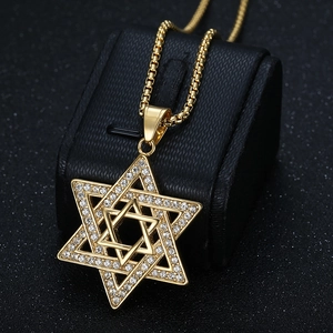 Men's gold plated Star of David pendant necklace with shimmering cubic zirconia stones