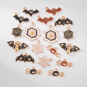 Halloween alloy enamel bat and spider web pendant charms for DIY jewelry and keychain