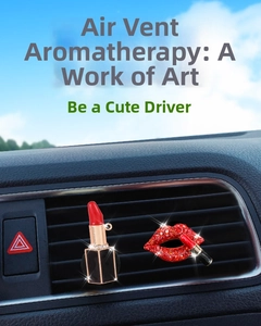 Close-up of sparkling rhinestone lipstick and red lips car air vent aromatherapy clips