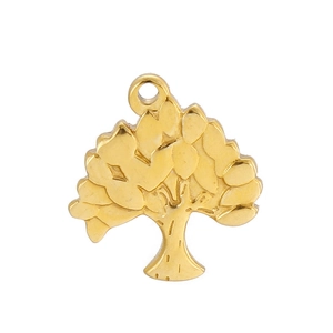 Elegant gold tree of life pendant featuring polished metallic finish on white background
