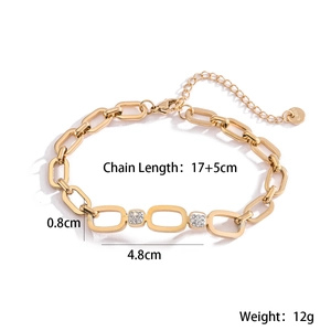Detailed size specifications of 18K gold plated stainless steel chain bracelet with zircons
