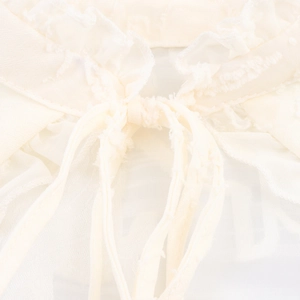 French style cream ruffled blouse with lace hollow design and elegant bowtie neckline