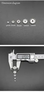 Size chart showing 4mm to 12mm silver rhinestone spacers measured with a caliper