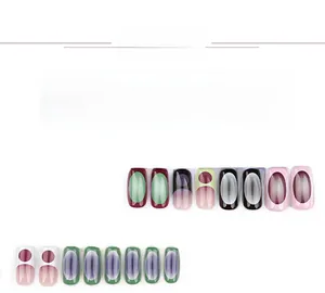 Detail display of multiple press-on nail styles including French tips and geometric patterns