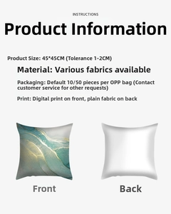 Detailed comparison of marble pattern printed front and plain back of 45x45cm pillow cover