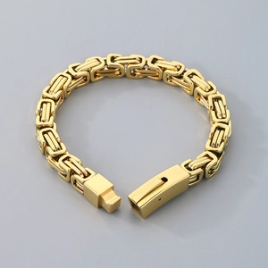 Poliertes goldenes Edelstahl-Byzantiner-Kettenarmband mit sicherem quadratischem Verschluss