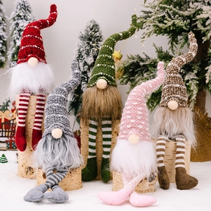 Christmas Gnomes Plush Ornaments Knitted Hat Long Striped Legs Swedish Tomte Desktop Holiday Decorations Home Gift