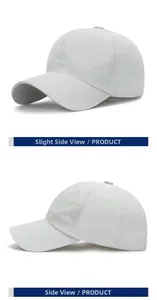 Detailed side and profile view of light grey quick-dry outdoor baseball cap for sun protection