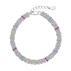 Elegant S925 sterling silver bracelet featuring colorful zircon stones in butterfly shapes
