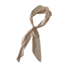 Elegant solid beige silk-like hair ribbon tied in a bow with soft fabric sheen