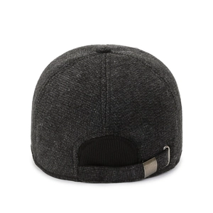 Winter charcoal grey baseball cap with ear protection and warm fleece lining back view
