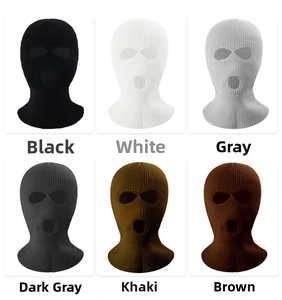 Detailed grid view showing 6 colors of three-hole knitted balaclavas for winter sports