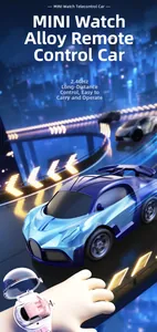 Close-up of mini remote control car with smart watch controller and 2.4GHz technology